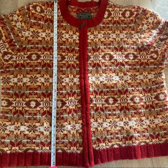 VINTAGE Abercrombie 100% Wool Fair Isle Sweater Nordic Women’s RED - Picture 4 of 5
